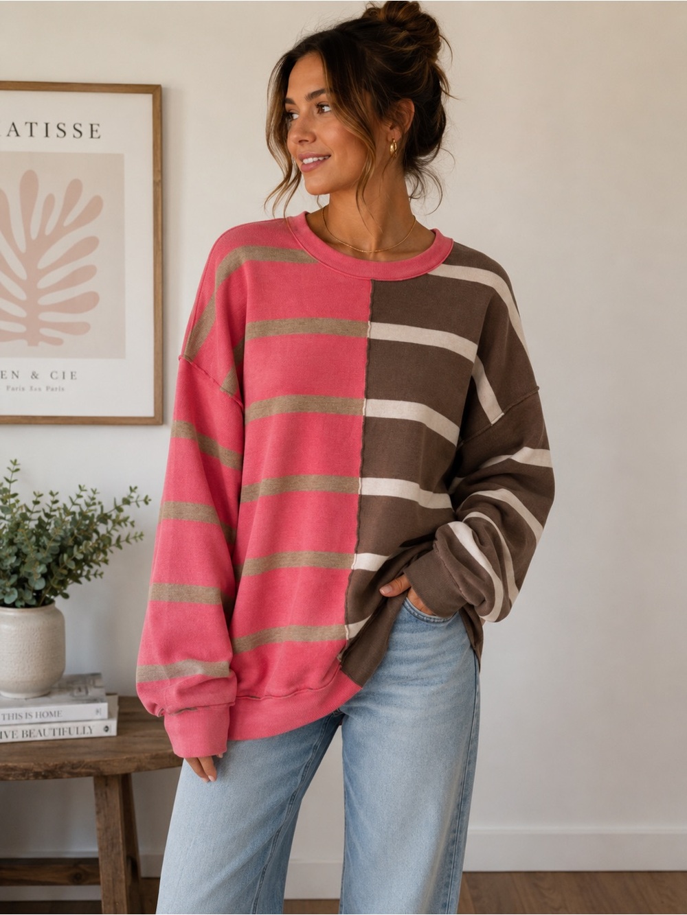 Striped Colour Blocked Oversized Sweater